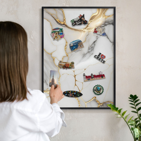 Vacation magnet board with a black frame Abstract marble