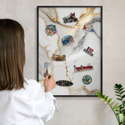 Vacation magnet board with a black frame Abstract marble