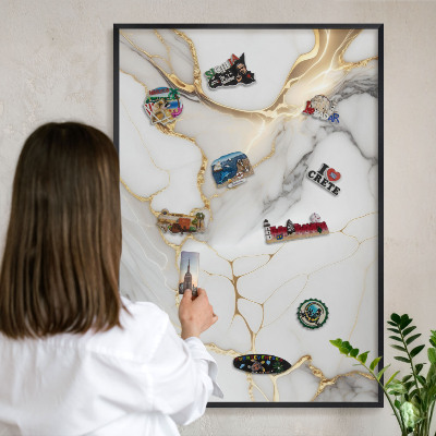 Vacation magnet board with a black frame Abstract marble