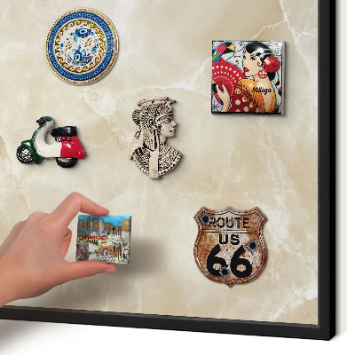 Metal wall board for magnets in a black frame Marble pattern