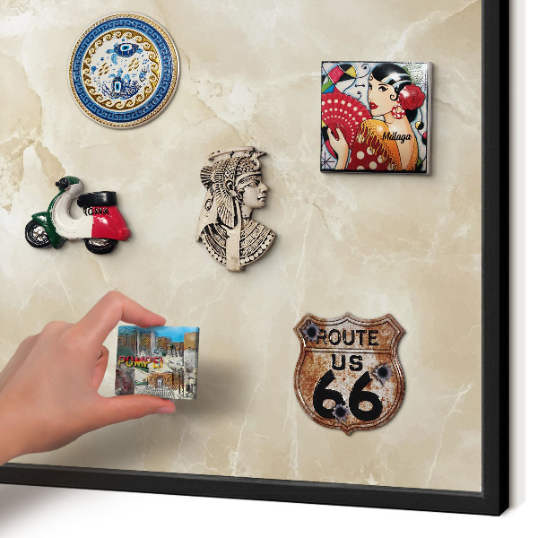 Metal wall board for magnets in a black frame Marble pattern