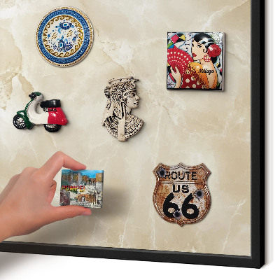 Metal wall board for magnets in a black frame Marble pattern