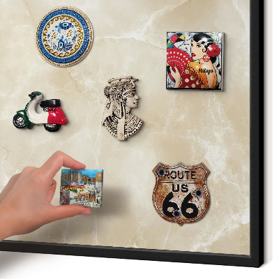 Metal wall board for magnets in a black frame Marble pattern