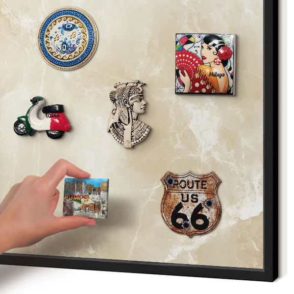 Metal wall board for magnets in a black frame Marble pattern