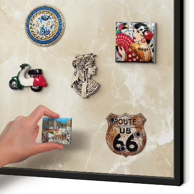 Metal wall board for magnets in a black frame Marble pattern
