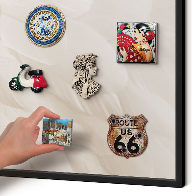 Metal wall board for magnets in a black frame Cream feathers