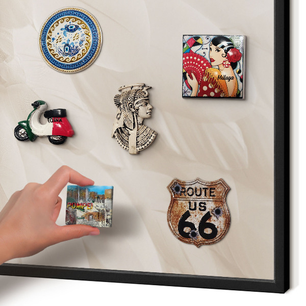 Metal wall board for magnets in a black frame Cream feathers