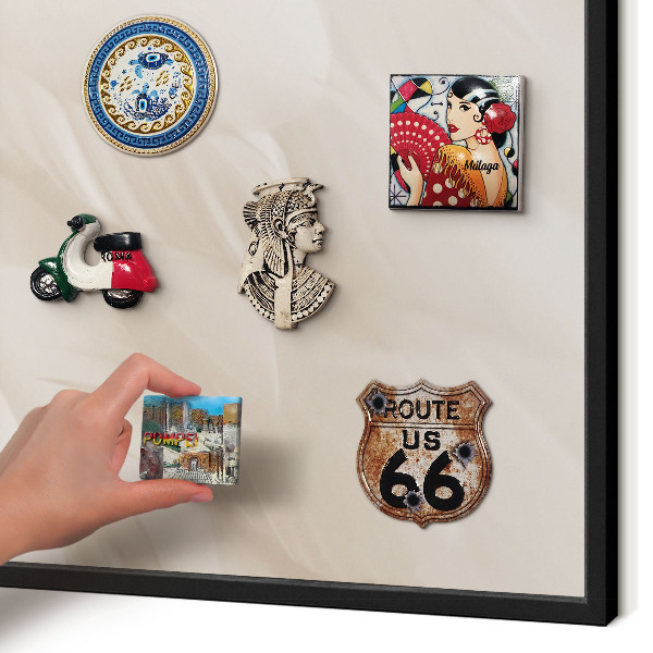 Metal wall board for magnets in a black frame Cream feathers