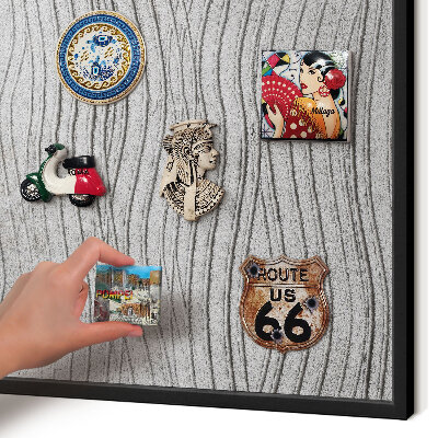 Metal wall board for magnets in a black frame Gray waves