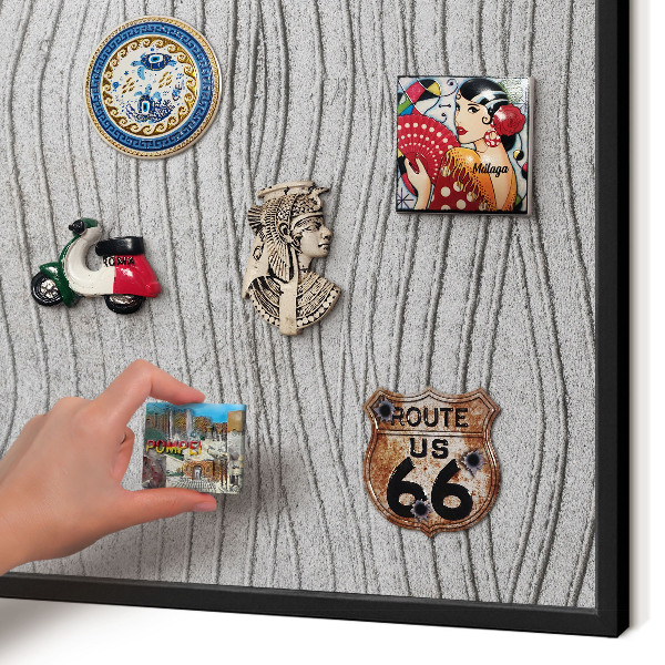 Metal wall board for magnets in a black frame Gray waves