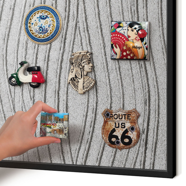 Metal wall board for magnets in a black frame Gray waves