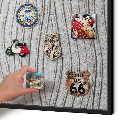 Metal wall board for magnets in a black frame Gray waves
