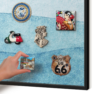 Vacation magnet board with a black frame Blue waves