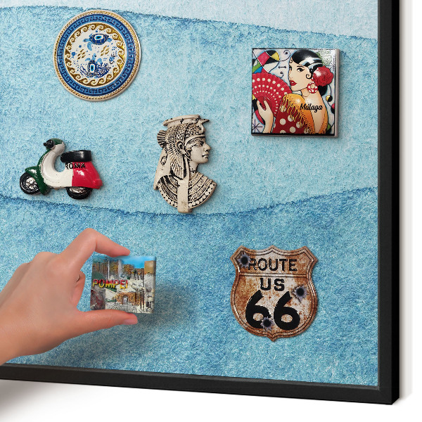 Vacation magnet board with a black frame Blue waves