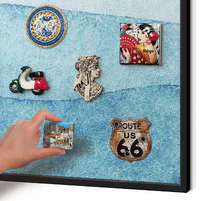 Vacation magnet board with a black frame Blue waves