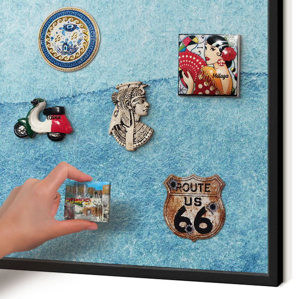 Vacation magnet board with a black frame Blue waves