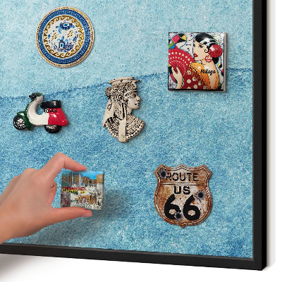 Vacation magnet board with a black frame Blue waves