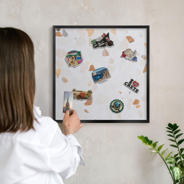 Metal wall board for magnets in a black frame Warm mosaic