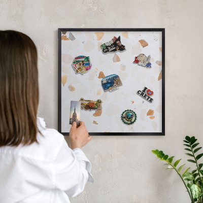 Metal wall board for magnets in a black frame Warm mosaic