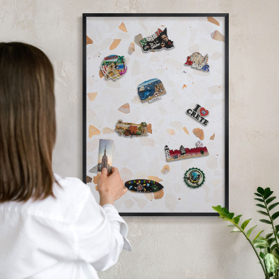 Metal wall board for magnets in a black frame Warm mosaic