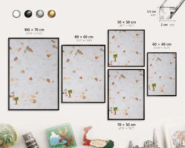 Metal wall board for magnets in a black frame Warm mosaic