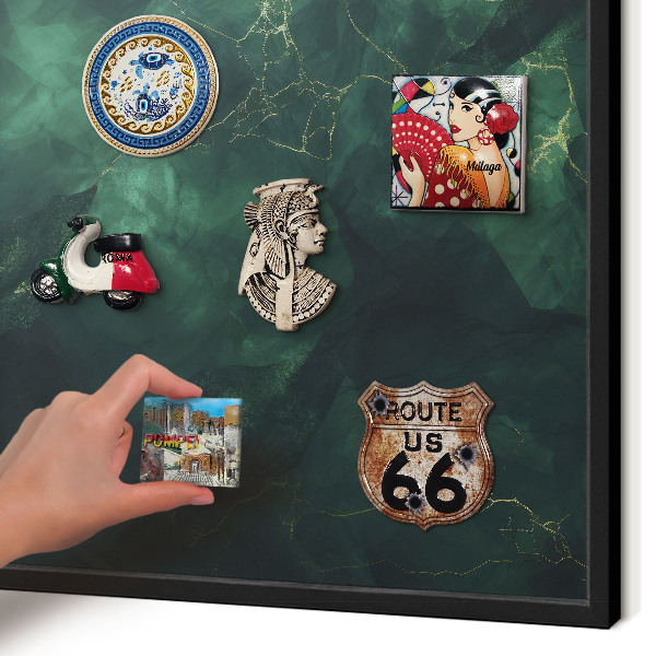 Vacation magnet board with a black frame Green depth
