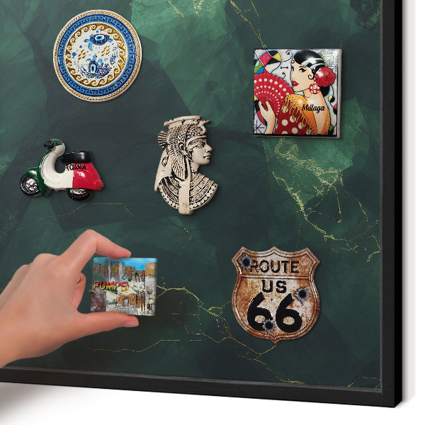 Vacation magnet board with a black frame Green depth