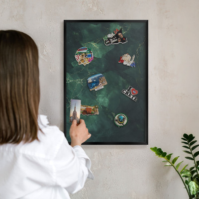 Vacation magnet board with a black frame Green depth