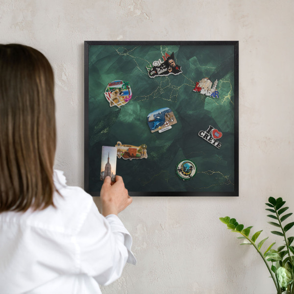 Vacation magnet board with a black frame Green depth