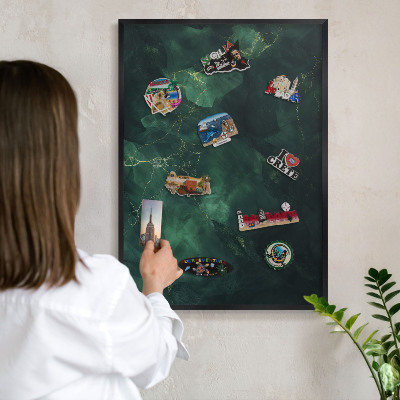 Vacation magnet board with a black frame Green depth