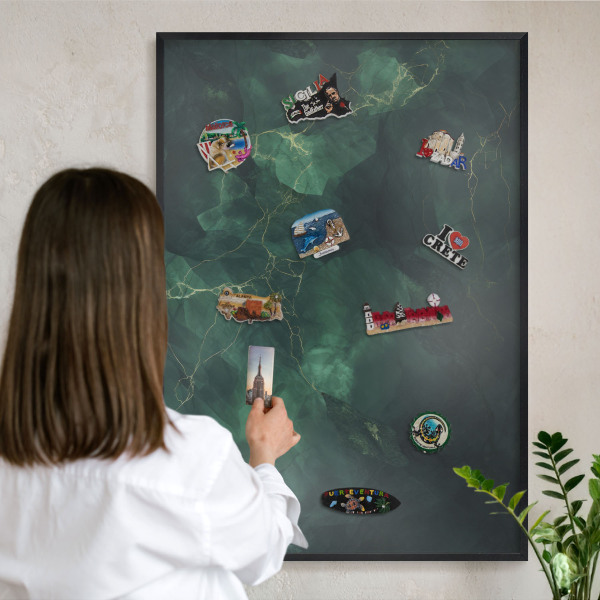 Vacation magnet board with a black frame Green depth