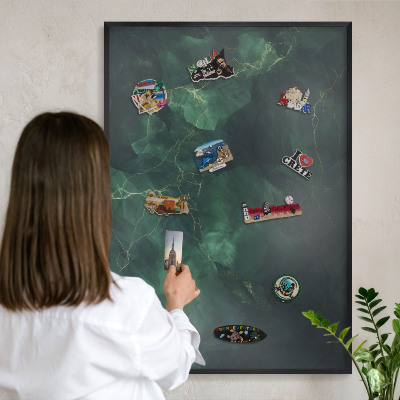 Vacation magnet board with a black frame Green depth