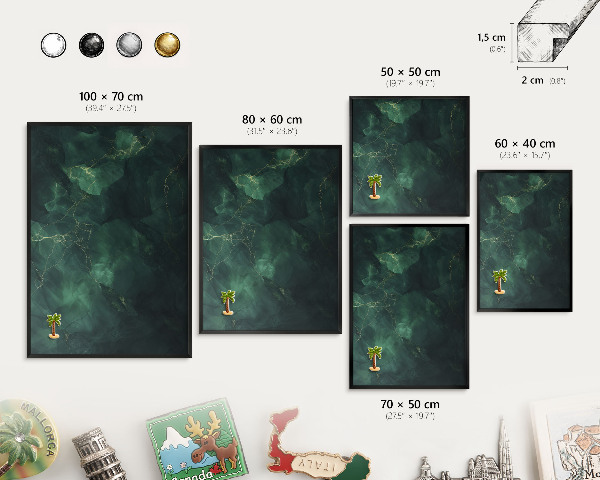 Vacation magnet board with a black frame Green depth