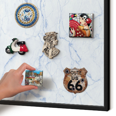 Metal wall board for magnets in a black frame Marble design