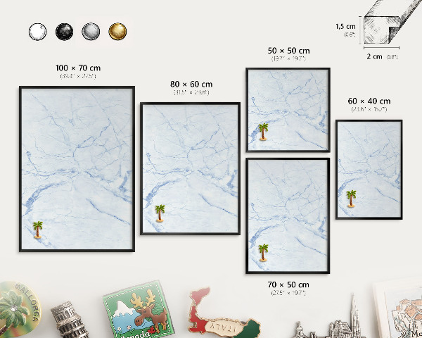 Metal wall board for magnets in a black frame Marble design