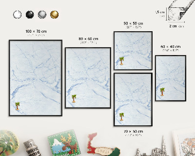 Metal wall board for magnets in a black frame Marble design