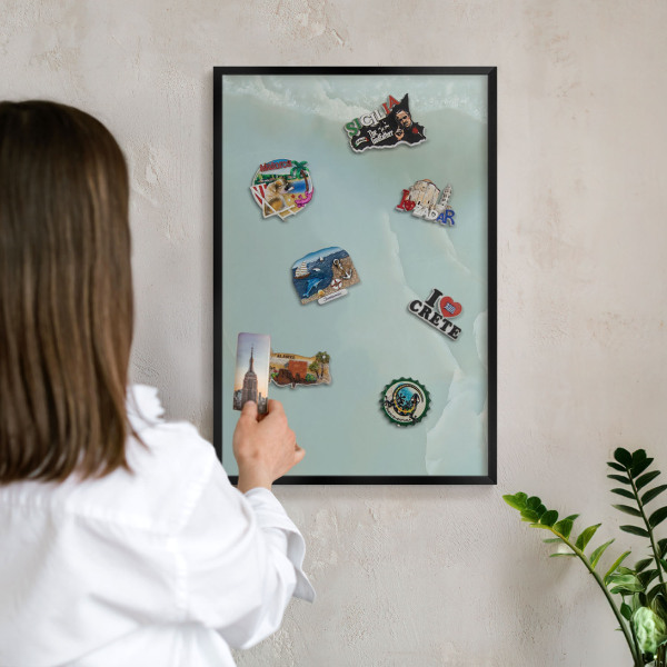 Vacation magnet board with a black frame Peaceful harmony