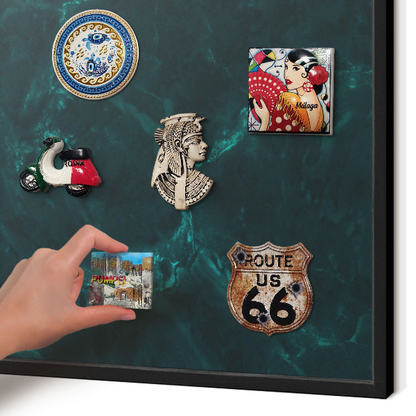 Vacation magnet board with a black frame Green depth