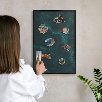Vacation magnet board with a black frame Green depth