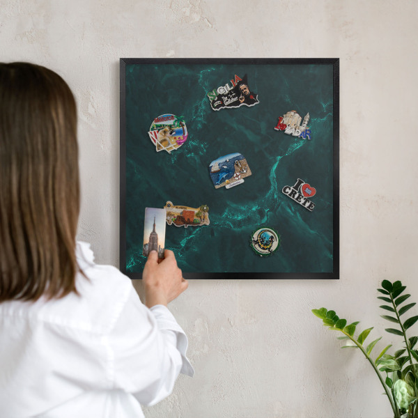Vacation magnet board with a black frame Green depth