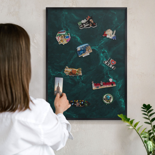 Vacation magnet board with a black frame Green depth