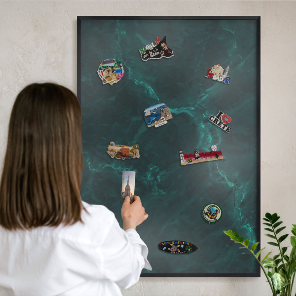 Vacation magnet board with a black frame Green depth