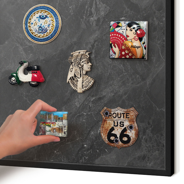Metal wall board for magnets in a black frame Gray elegance