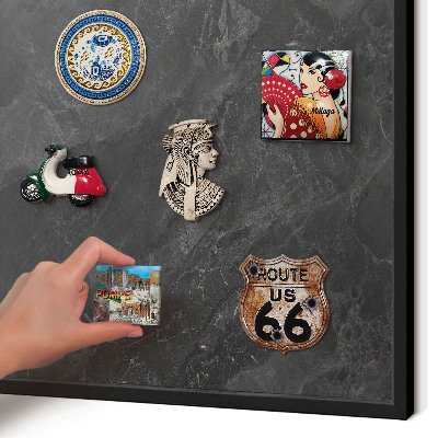 Metal wall board for magnets in a black frame Gray elegance