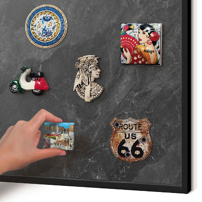Metal wall board for magnets in a black frame Gray elegance