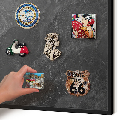 Metal wall board for magnets in a black frame Gray elegance