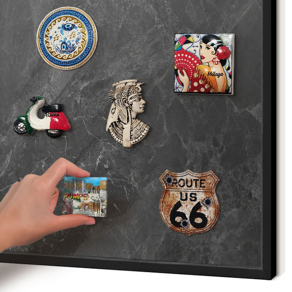 Metal wall board for magnets in a black frame Gray elegance