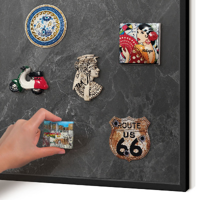 Metal wall board for magnets in a black frame Gray elegance