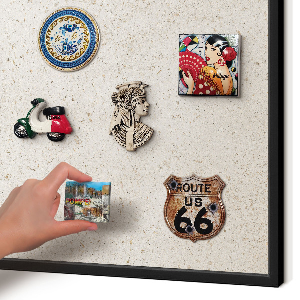 Vacation magnet board with a black frame Delicate background