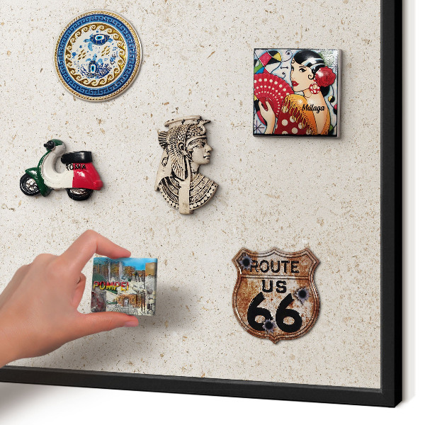 Vacation magnet board with a black frame Delicate background